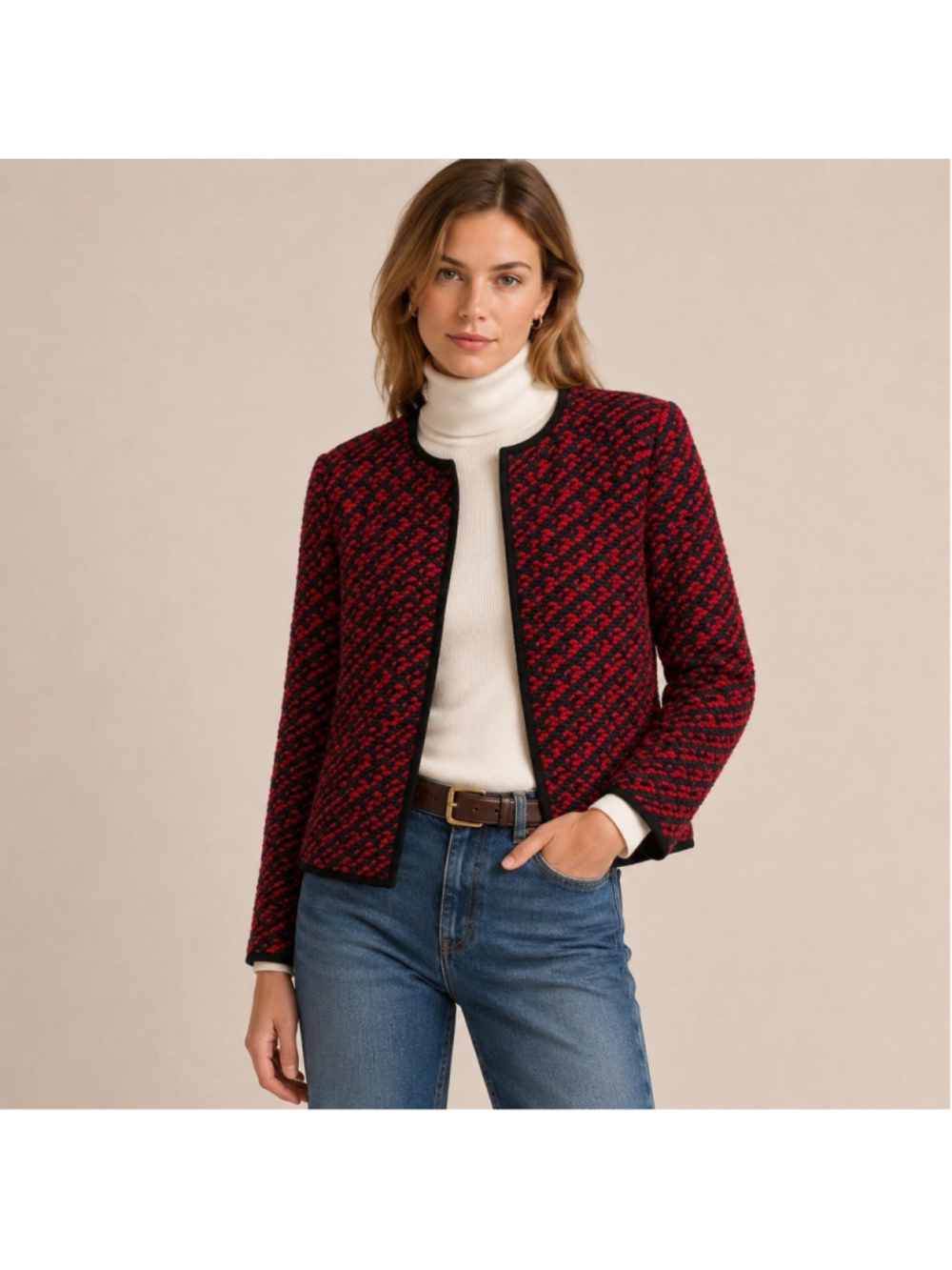 Talbots Metallic Chunky Wool Blend Woven Sweater Cardigan Blazer Minimalist M